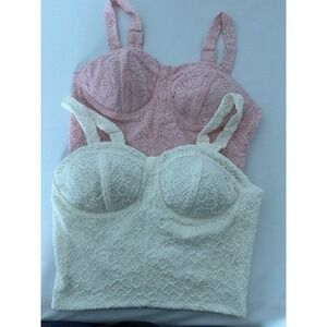 Lot 2 Crochet Knit Crop Top  Pink/White Boho Sweetheart Hippie Festival Feminine